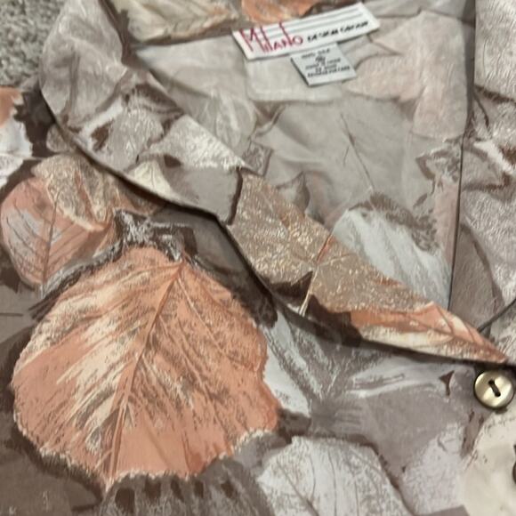 EUC Milano Blouse Top 100% Silk Long Sleeve Fall Leaves Muted Neutrals M Neutral - Picture 11 of 16